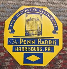 NOS Vintage The Penn Harris Hotel Harrisburg PA Advertising Luggage Label Decal picture