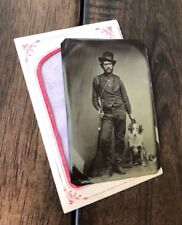 Excellent Armed Hunter with Hunting Dog & Shotgun, 1870s Tintype Photo picture