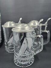  Vintage Old Spice Beer Steins Glass Etched Ships Nautical Germany Set of 3 Mugs picture