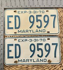 1969 1970 Maryland License Plate PAIR ED9597 ALPCA AACA Garage Decor Ford Dodge picture