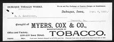 Myers, Cox & Co Dubuque Tobacco Works Hutchinson Decorah IA* Cut 1902 Billhead picture