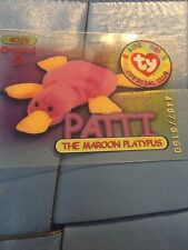 TY Beanie Babies BBOC Card - Series 1 Original 9  - PATTI Maroon Platypus picture
