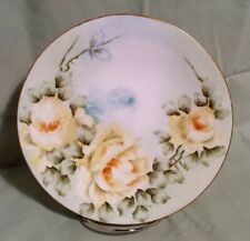 JEAN POUYAT LIMOGES FRANCE CABINET PLATE GREEN w/ YELLOW ROSES GOLD TRIM ANTIQUE picture