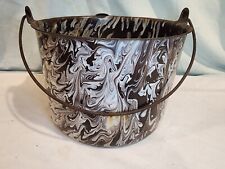 MAJESTIC Vintage Steel Bucket, Graniteware Swirl, Black/White, NICE picture