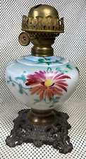 ANTIQUE Ornate HAND PAINTED GWTW Oil Lamp Square Stamped,938 Phoenix,METAL FOOT picture