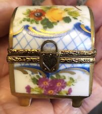 Vintage Limoges France Trinket Box Trunk Floral Design Heart Latch picture