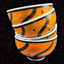 Pier 1 Hand Painted ITALY Orange & Black Cereal Bowl Set 4 Pcs Ceramic 3”T 5.5”W picture