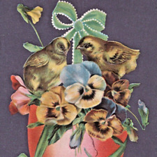 Antique 1910s Happy Easter Chicks Chicken Flowers Embossed Postcard picture