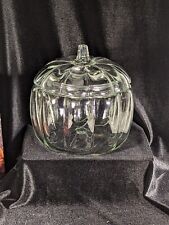Vintage Halloween Clear Glass Pumpkin Cookie / Candy Jar Container With Lid picture