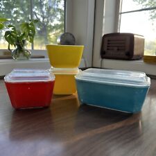 Rare Vintage Pyrex Fridgies Primary Color Set of 4 Red Blue with Lids WOW picture