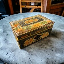 Vintage English Biscuit Cookie Tin Ornate Hinged Lid Floral  picture