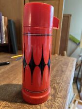 VINTAGE Alladin Thermos Bottle Quart Red with Black Diamonds picture