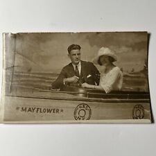 c.1920 Cute Couple sitting in MOTORBOAT PROP Background RPPC Real Photo Postcard picture