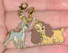 2 Pc Gold Lady & The Tramp Charm Zipper Pulls & Keychain Add On Clips picture