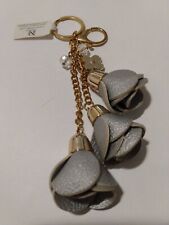 Gray Flowers Gold Tone Dangle Keyrchain Keyring Clip-On picture