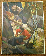 BEAUTIFUL 1941 Charles Hargens hunting print-Critical Moment-Bear/hunter/rifle picture