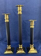 VTG Set Of 3 MCM Decorative Crafts Brass Lacquered Candle Holder Footed Decor picture