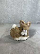 Small Decorative Bunny Figurine Fuzzy Natural Fiber 4” Rabbit Cute Flower Easter picture
