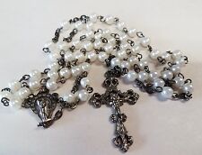 Stunning Vintage Antique Rosary Faux Pearl Estate Religious Catholic Crucifix  picture