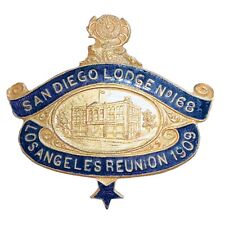 Antique 1909 B.P.O.E. Elks San Diego Lodge No 168 Enameled Medal Badge Pin BPOE picture