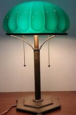 Antique 1910s Green Cased Glass Mushroom Dome Table Lamp Emeralite Style Shade picture