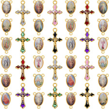 60Pcs/30Set Catholic Rosary Cross and Center Medal Charms Alloy Enamel Crucifi.. picture
