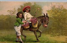 Girls Riding Donkey YONKERS Clothing Advertising Edson Lewis Co New York 1910 picture