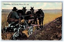 North Dakota ND Postcard Homesteaders Fall Plowing Horses Scene 1910 Vintage picture