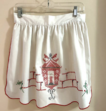 Vintage Embroidered Christmas Half Apron Cross Stitch Holiday Beaded Feminine picture