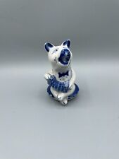 Vintage Gzhel Russian Porcelain Pig Playing Accordion Figurine picture