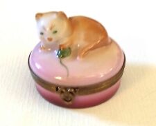 Vintage Castel Limoges Trinket Box Cat With A Ball Of Yarn/Toy picture