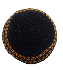 Kipa Knitted Jewish Kippah with Orange Black Yarmulkes 18 cm picture