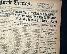 AMELIA EARHART Airplane Flight ATLANTIC OCEAN 1st Woman Aviator 1928 Newspaper picture