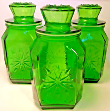 Set of 3 Vintage Wheaton NJ  Emerald Green Glass Canisters Snowflake With Lids  picture