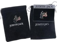 2 Vintage Judith Jack Sterling/Marcasite Enamel Patriotic Flag lapel pins picture