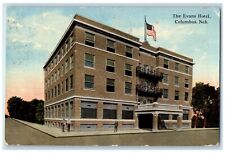 1912 The Evans Hotel Exterior Roadside Columbus Nebraska NE Posted Flag Postcard picture