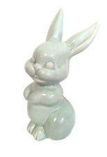 1940s Vintage Pottery Hand Painted Blue Bunny Cotton Ball Dispenser Rabbit Hull picture