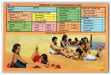 c1930's Beach Bathing Beauties Correspondence Checklist Vintage Postcard picture
