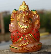 Hindu Ganesha Statue Elephant 1200Ct Pink Rose Quartz Lord Ganesha Gold Art Work picture