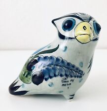 Gorgeous Signed Handmade Painted Ceramic Owl w Ornate Illustration Design Artist picture