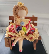 Art Clay Girl On Wood Bench w/Flowers Child Sculpture Punta Cana Para Ti Orig picture