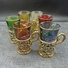Vintage Soviet Tea Glasses Shot Glasses Set Of 6 Filigree Design Holders USSR picture