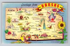 KS-Kansas, General Map Greetings, Antique, Vintage Souvenir Postcard picture