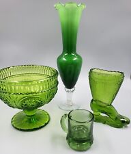 Vtg Green Glass Lot Handblown Cased Vase CHOOLD, LE Smith, Federal. Collectible  picture