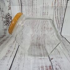 Vintage 6 sided clear glass with wooden lid candy / cookie jar picture