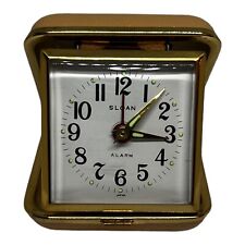 Vintage Sloan Travel Alarm Clock Portable Brown Hinged Closure Wind Up MCM Decor picture