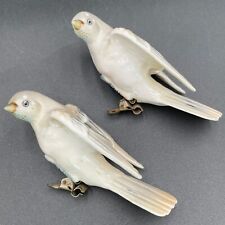 2 Vintage Hand Painted Porcelain Birds w/ Metal Clip-on Ornament Dove RARE picture