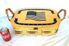 Peterboro US Flag Picnic Serving Basket Patriotic 2 Plastic Protectors Lid NEW picture
