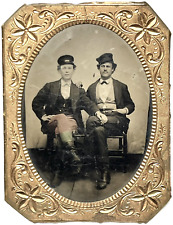 BEST BUDDIES - 1860s QUARTER PLATE TINTYPE - OCCUPATIONAL WITH WONDERFUL CONTENT picture