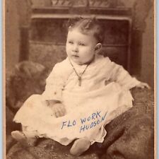 c1880s Iowa City, IA Cute Baby Funny Double Mohawk Cabinet Card Photo Clench B4 picture